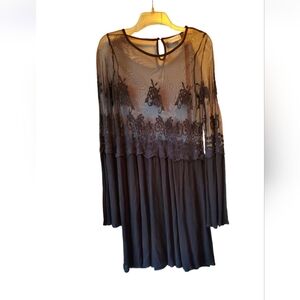 Altar’d State ‘Darian’ Lace Long Sleeve Black Dress